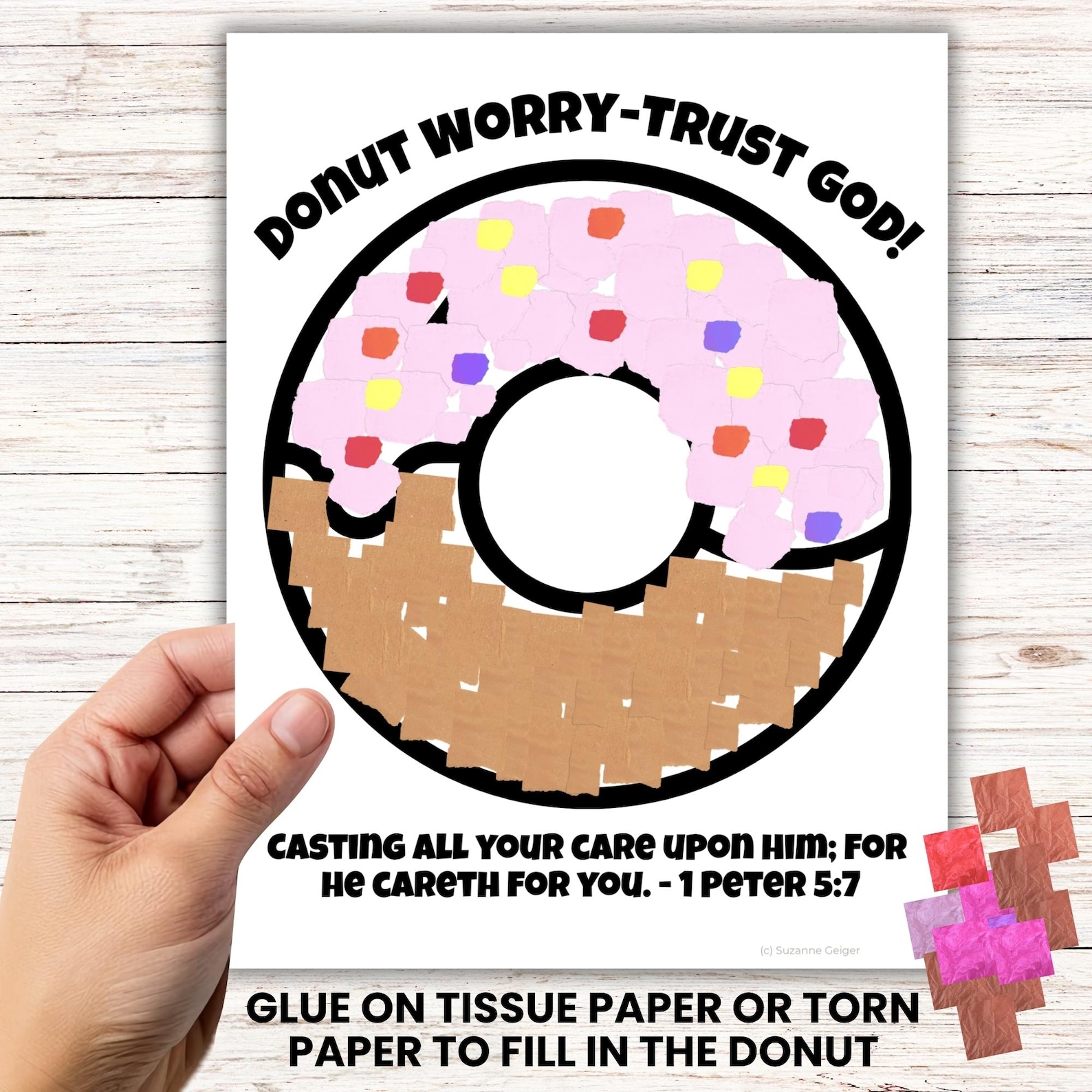 Do Not Worry Torn Paper Bible Craft, Donut Worry Trust God 1 Peter 5:7 ...