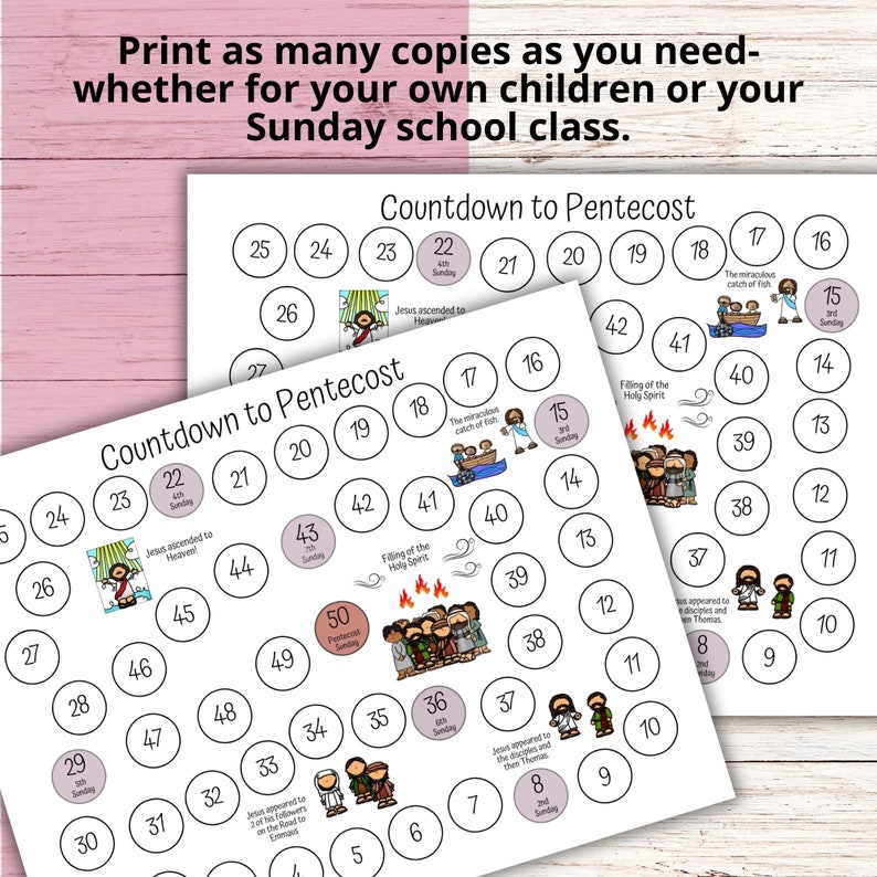 Easter to Pentecost Countdown Calendar for Kids, 50 Days Pentecost ...