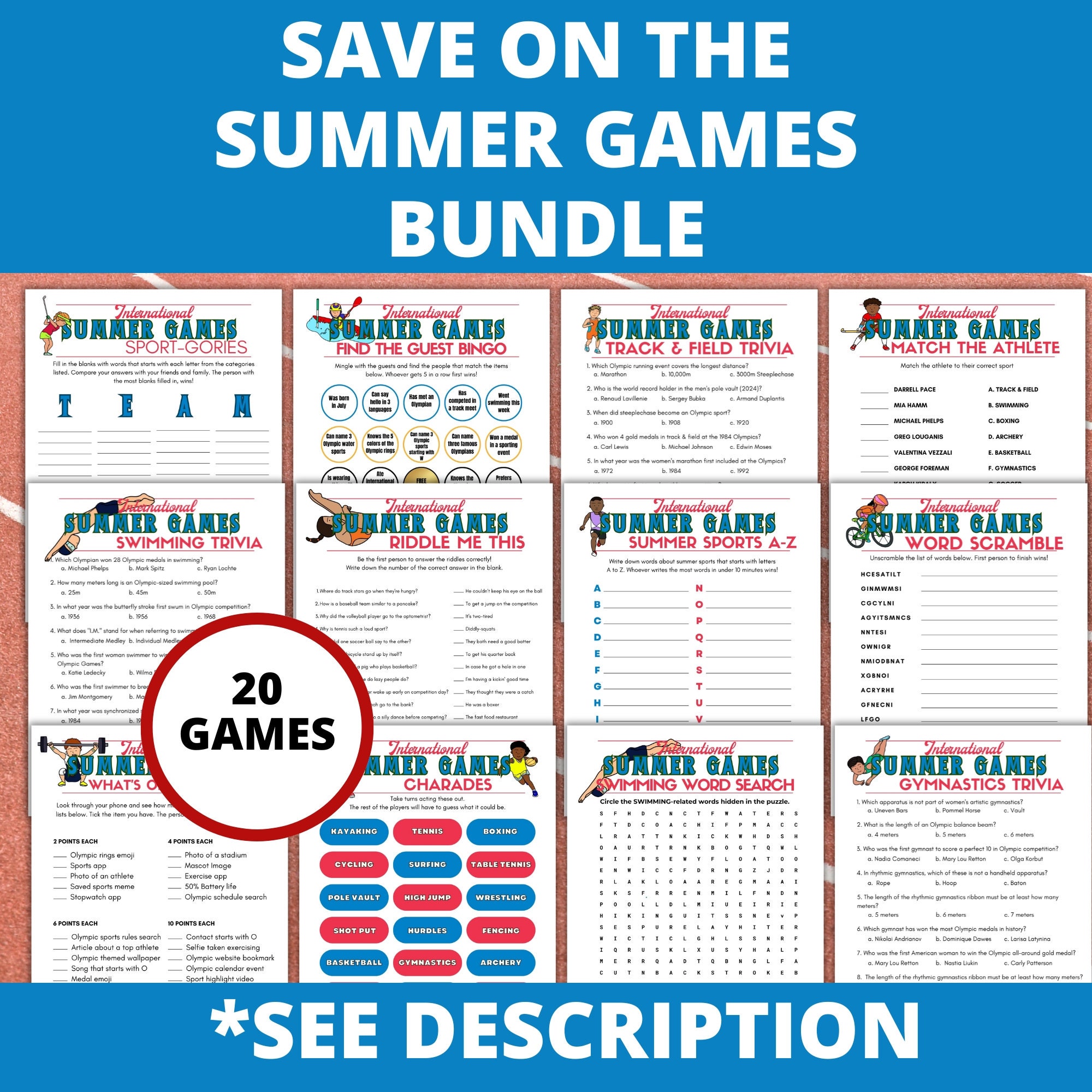 Track and Field Trivia Party Game, Track Summer Games 2024 Printable