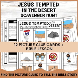 Jesus Tempted in the Desert Bible Lesson Scavenger Hunt Activity PreK, Sunday School Lesson for Kids, Jesus in the Wilderness Lesson Game