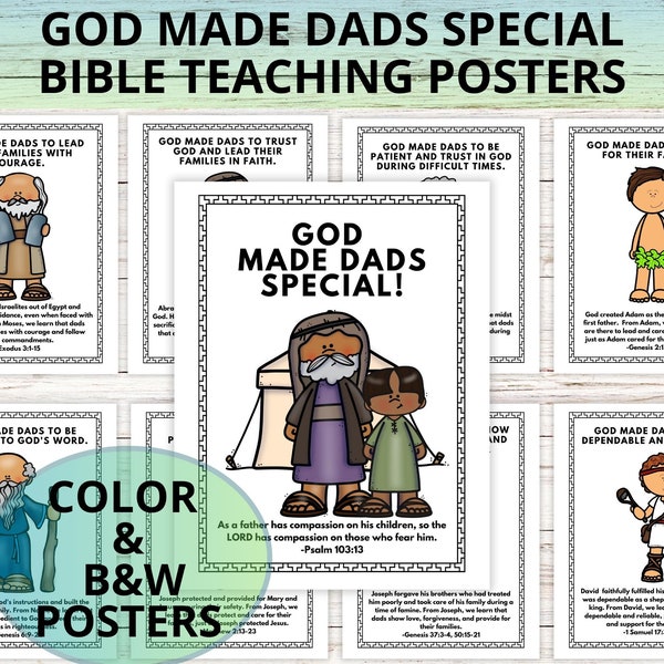 Fathers Day Bible Lesson Teaching Posters and Craft, Dads of the Bible Sunday School Lesson Printables,  Fathers Day Bible Activity Pages