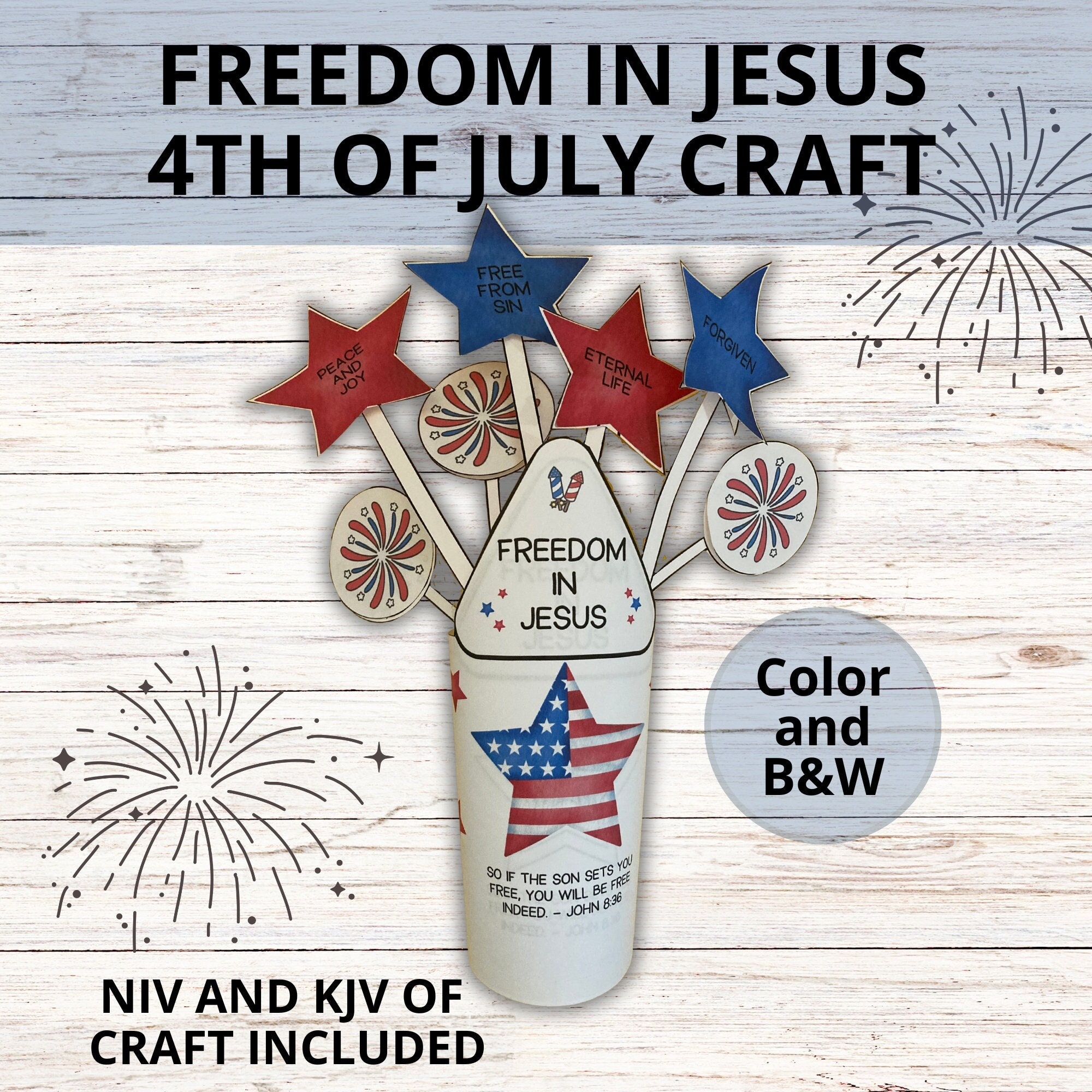 4th of July Sunday School Bible Craft, Freedom in Jesus Bible Printable Activity, Children's Church Kids DIY Independence Day Craft Activity