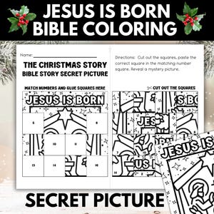 Birth of Jesus Bible Coloring Craft Secret Picture Activity, Christmas Sunday School Coloring Activity, Children&#39;s Church Nativity Activity