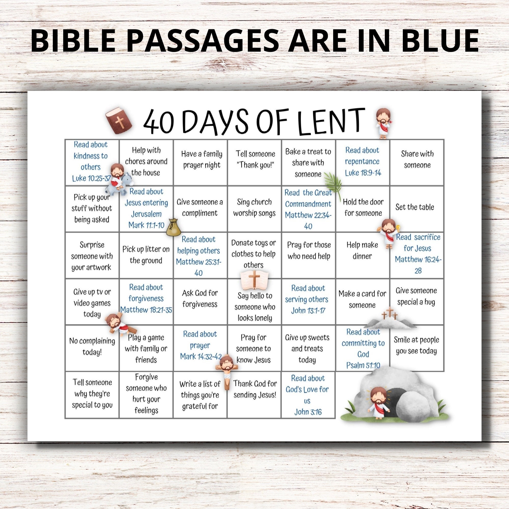 Kids 40 Days Lenten Calendar, Lent Activity Calendar for Kids, Ash