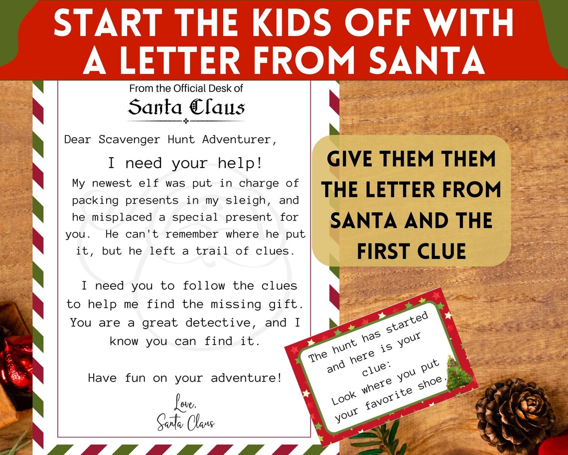 Santa Letter Indoor Christmas Scavenger Hunt for Kids, Printable ...