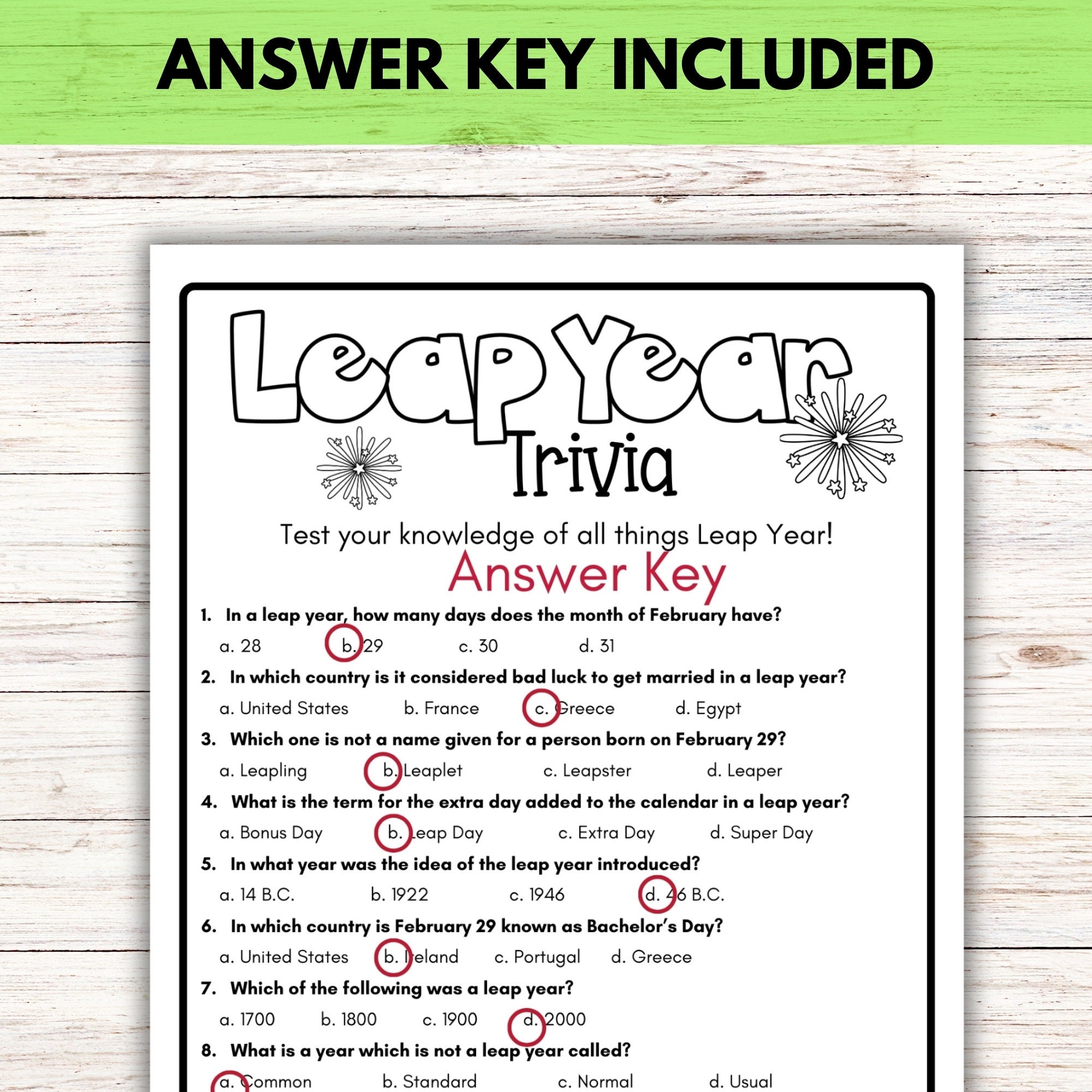 Leap Year Trivia Party Games for Kids, Leap Day 2024 Printable Games ...
