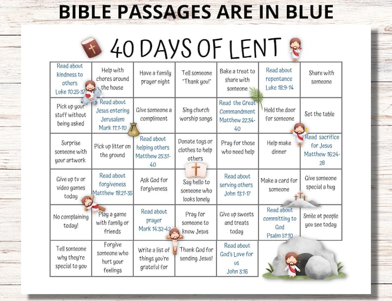 Lent Calendar 2024, 40 Days of Prayer Lent, Lenten Calendar for Kids