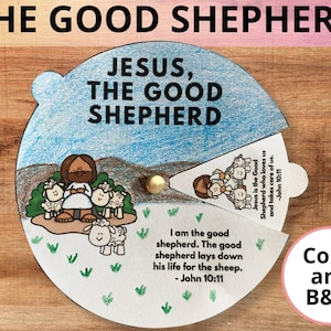 The Good Shepherd Bible Wheel Craft, John 10:1-16 Bible Lesson, Sunday School Printable, Good Shepherd Parables of Jesus Activity for Kids