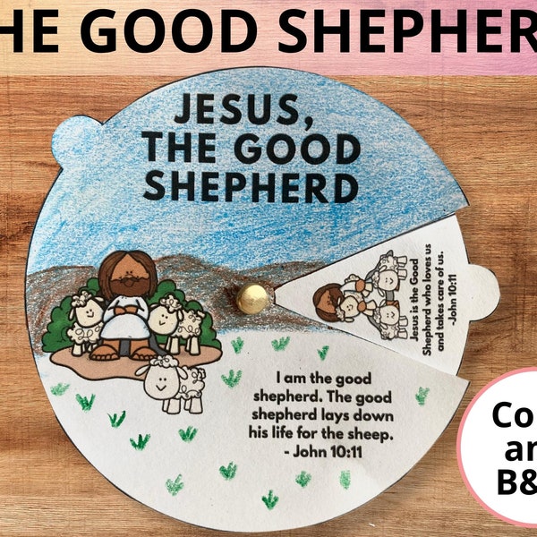The Good Shepherd Bible Wheel Craft, John 10:1-16 Bible Lesson, Sunday School Printable, Good Shepherd Parables of Jesus Activity for Kids