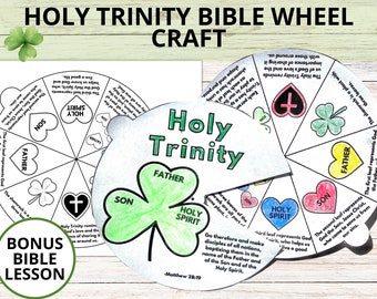 St. Patricks Day Sunday School Craft, Holy Trinity Bible Coloring Wheel, Shamrock Bible Activity, Matthew 28:19 Printable Kids Bible Lesson