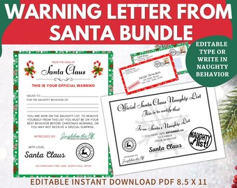Lettre d'avertissement modifiable du père Noël, imprimable Naughty List Santa Letter, Santa Cam Letter, Naughty List Certificate, North Pole Naughty List
