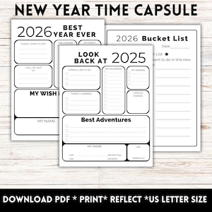 2026 New Year Time Capsule Reflection and Goal Setting Bundle, 2025 Year in Review, New Year Goal Plan, 2026 Bucket List, 2026 Resolution