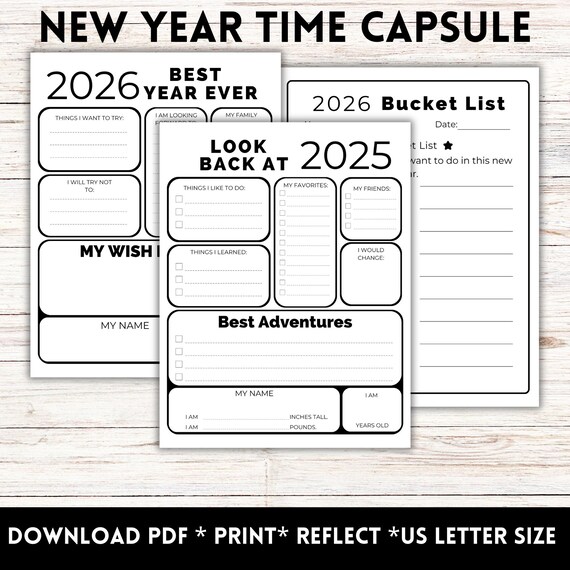 2026 New Year Time Capsule Reflection and Goal Setting Bundle, 2025 Year in Review, New Year Goal Plan, 2026 Bucket List, 2026 Resolution