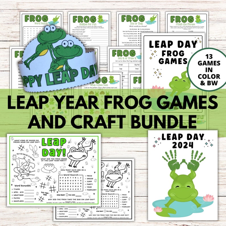 Leap Year Frog Games and Craft Activity Bundle for Kids, Leap Day 2024