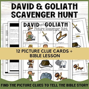 David and Goliath Bible Lesson Scavenger Hunt Activity PreK, Sunday School Lesson for Kids, David and Goliath Printable Lesson Bible Game