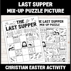 The Last Supper Coloring Bible Craft, Easter Bible Mixed-Up Puzzle Printable Craft for Kids Holy Week Sunday School Bible Craft Activity