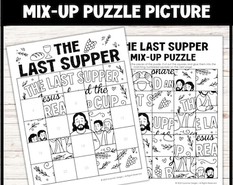 The Last Supper Coloring Bible Craft, Easter Bible Mixed-Up Puzzle Printable Craft for Kids Holy Week Sunday School Bible Craft Activity