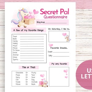 Cuestionario de amigo secreto, cuestionario imprimible de San Valentín secreto de San Valentín, formulario de lista de deseos de intercambio de regalos, amigo secreto todo sobre mí