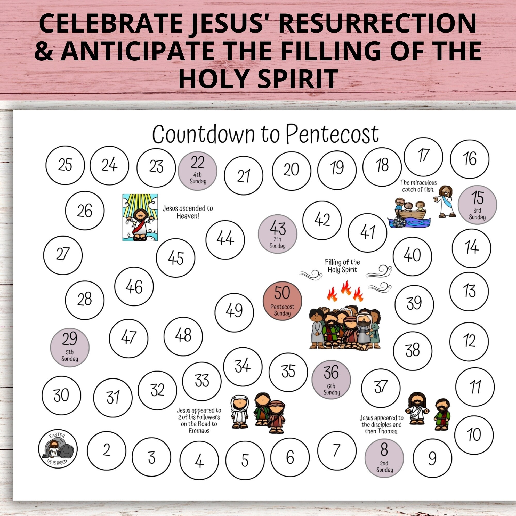 Easter to Pentecost Countdown Calendar for Kids, 50 Days Pentecost