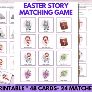 Jogo de memória de história de Páscoa para crianças e pré-escolares, jogo de correspondência bíblica para impressão, caça ao ovo da ressurreição, combine um par, jogo de escola dominical