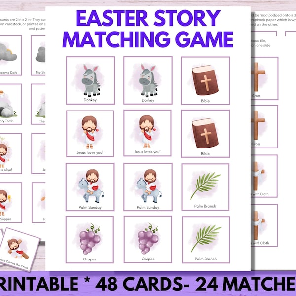 Easter Story Memory Game for Toddlers & Preschoolers, Printable Bible Matching Game, Resurrection Egg Hunt Match a Pair, Sunday School Game