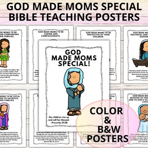 Mothers Day Bible Lesson Teaching Posters and Craft, Moms of the Bible Sunday School Lesson Printables, Christian Kids Mothers Day craft