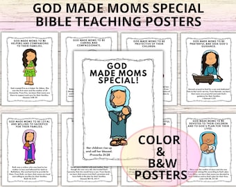 Mothers Day Bible Lesson Teaching Posters and Craft, Moms of the Bible Sunday School Lesson Printables, Christian Kids Mothers Day craft