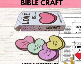 Valentine's Day Bible Craft, Christian Valentine's Love is Candy Box Sunday School Craft, Children's Church Kids Valentine Day Love Craft