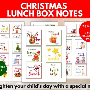 Weihnachten Lunchbox Notizen für Kinder, druckbare positive Affirmationskarten für Weihnachten, Winter Lunchbox Notizen, personalisierte Weihnachtslunch Notizen
