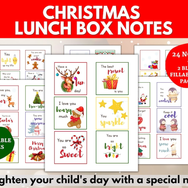 Christmas Lunch Box Notes for Kids, Printable Holiday Positive Affirmation Cards, Winter Lunchbox Notes, Personalized Christmas Lunch Notes