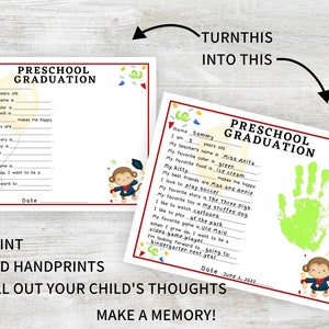 Last Day of Preschool Graduation Keepsake Handprint Art, Handprint ...