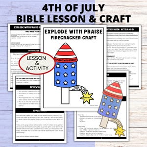 July 4th Sunday School Bible Lesson and Craft printable, Independence Day Children's Church Kids Explode with Praise Bible Activity Acts 16