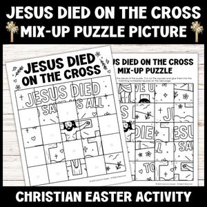 Jesus Died on the Cross Coloring Bible Craft, Good Friday Bible Mixed-Up Puzzle Printable Craft for Kids Sunday School Bible Craft Activity