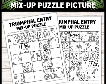 Triumphal Entry Palm Sunday Bible Craft, Easter Bible Mixed-Up Puzzle Printable Craft for Kids Holy Week Sunday School Bible Craft Activity