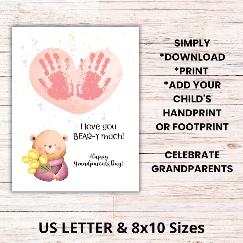 Grandparents Day Handprint Craft Printable Gift DIY Art Etsy