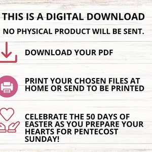 Pentecost Countdown Printable Calendar, 50 Days of Easter Calendar ...