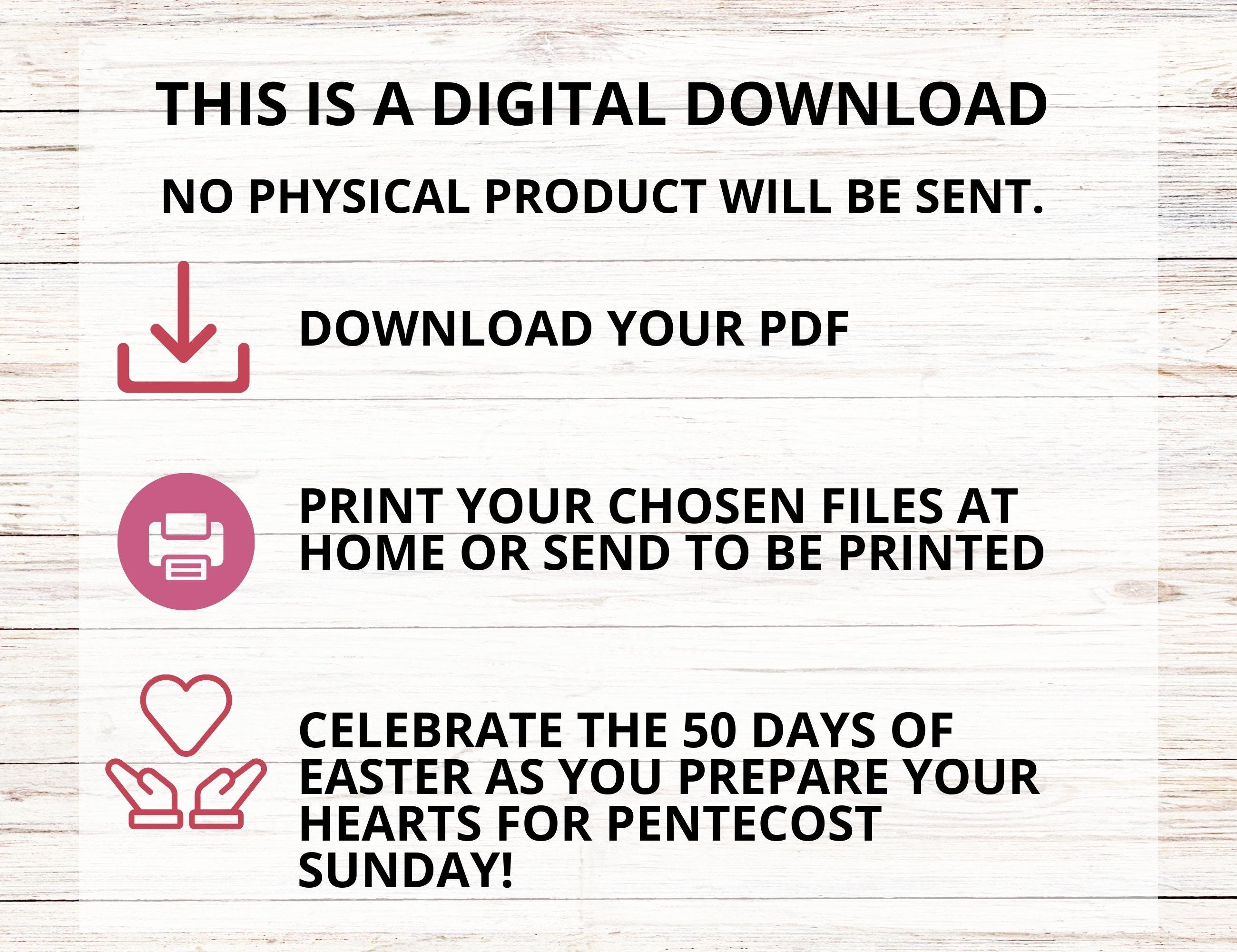 Pentecost Countdown Printable Calendar, 50 Days of Easter Calendar ...