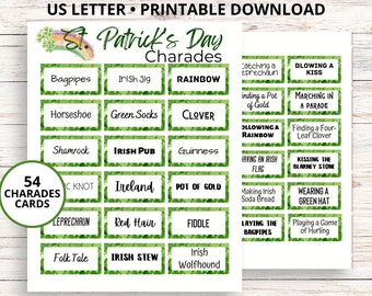 St. Patrick's Day Charades Game, St. Pattys Day Party Game for Kids and Adults, Irish Party Act It or Draw It, Printable Charade Cards Game