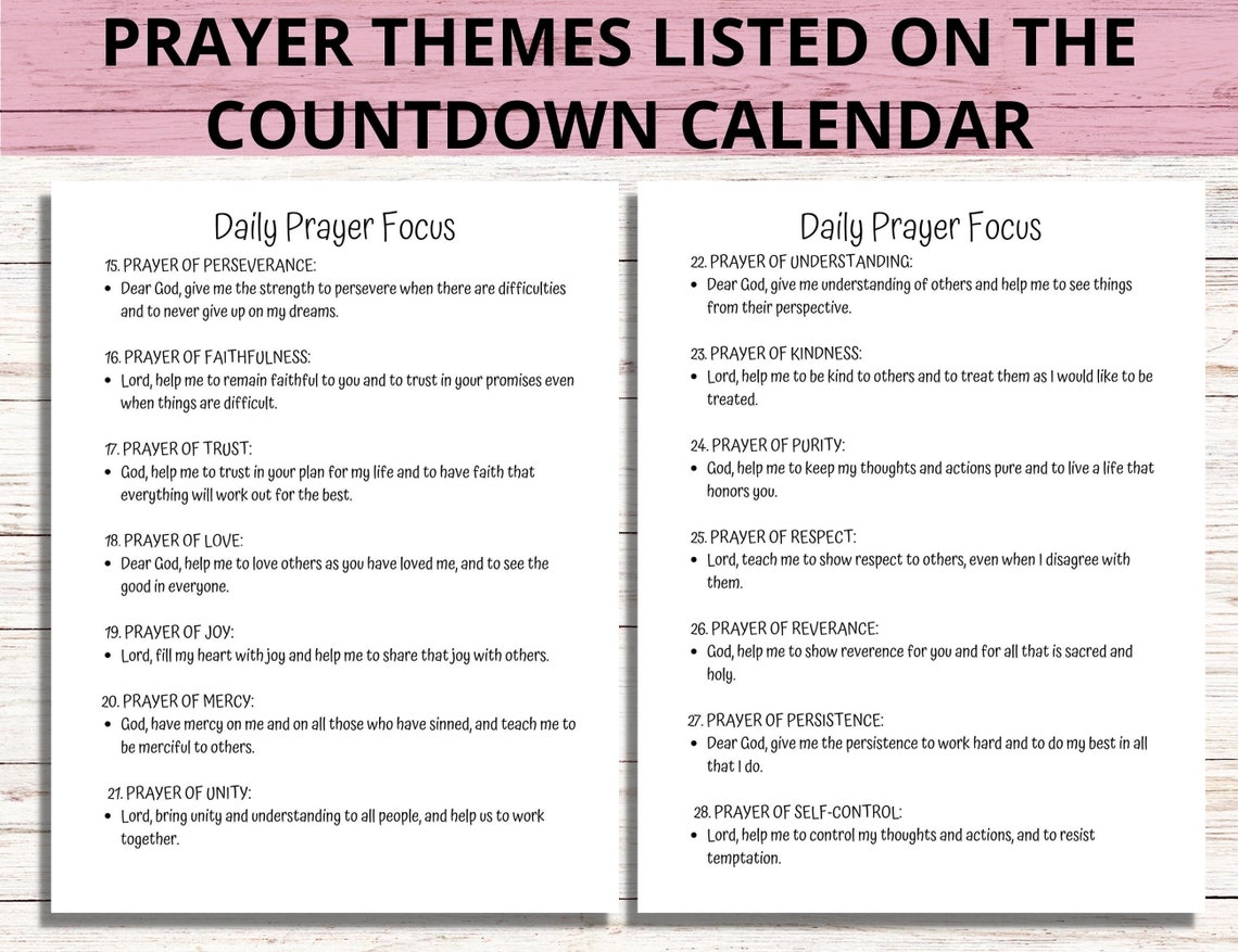40 Days of Prayer Lenten Calendar Lent Prayer Calendar for Kids Ash