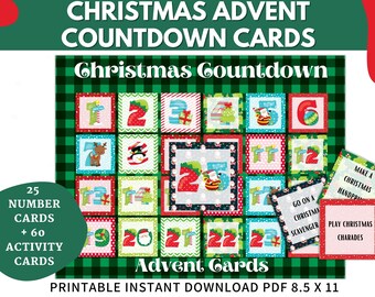 Christmas Advent Activity Cards, Printable Christmas Countdown Cards, Advent Activities for Kids & Families, Kindness Cards, Xmas Traditions