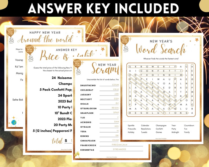 Printable New Years Eve Games, New Years Eve Games for Kids and Adults