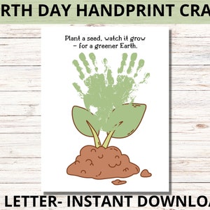 Earth Day Handprint Art for Kids,  Plant a Seed Earth Day Handprint Craft, Go Green Toddler and Preschool Printable Handprint Activity,