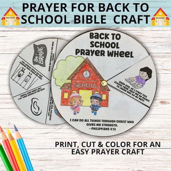Back to School Prayer Kids Wheel Craft Printable, Sunday School Prayer for Back to School Craft Activity for Kids, Kids School Prayer Card