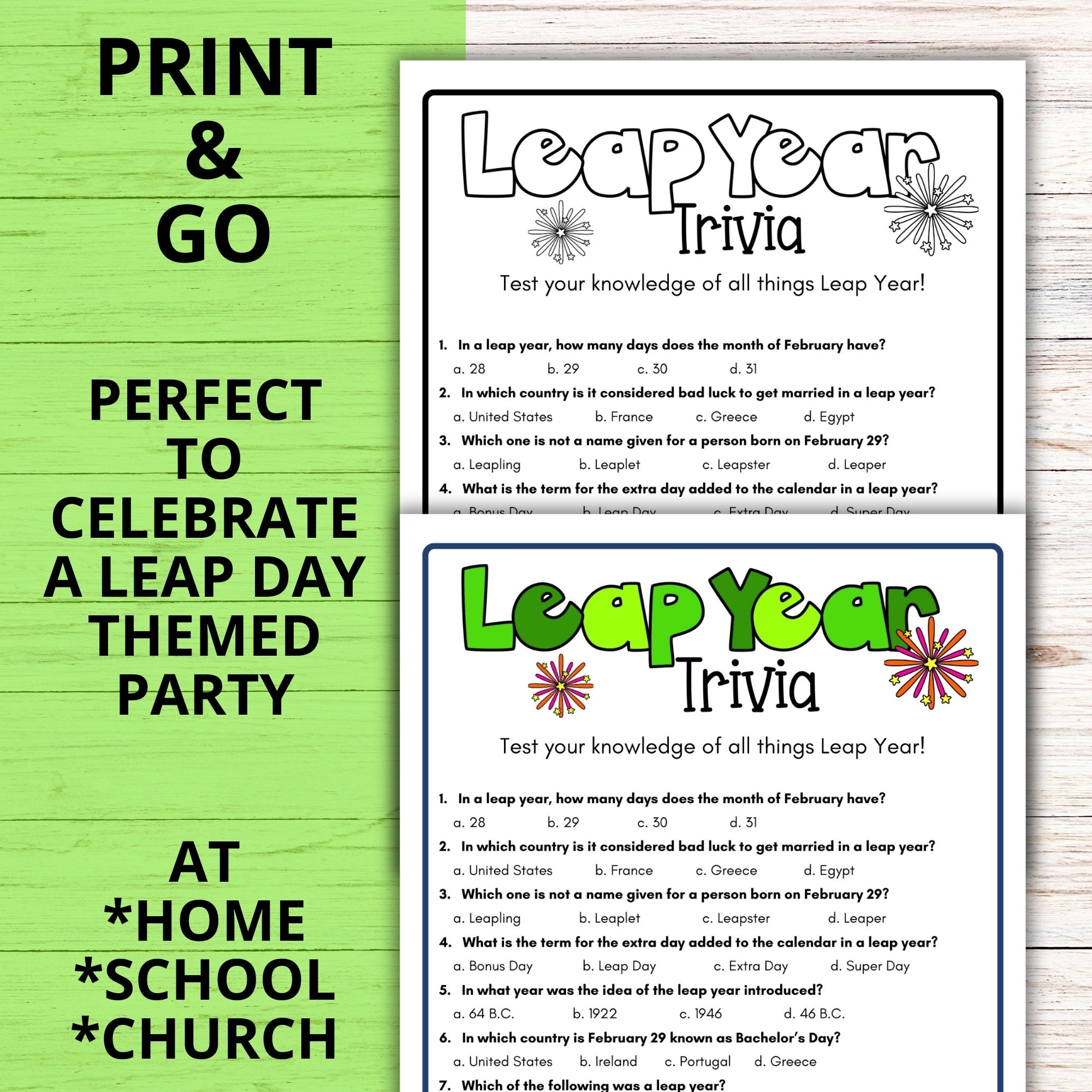 Leap Year Trivia Party Games for Kids, Leap Day 2024 Printable Games ...