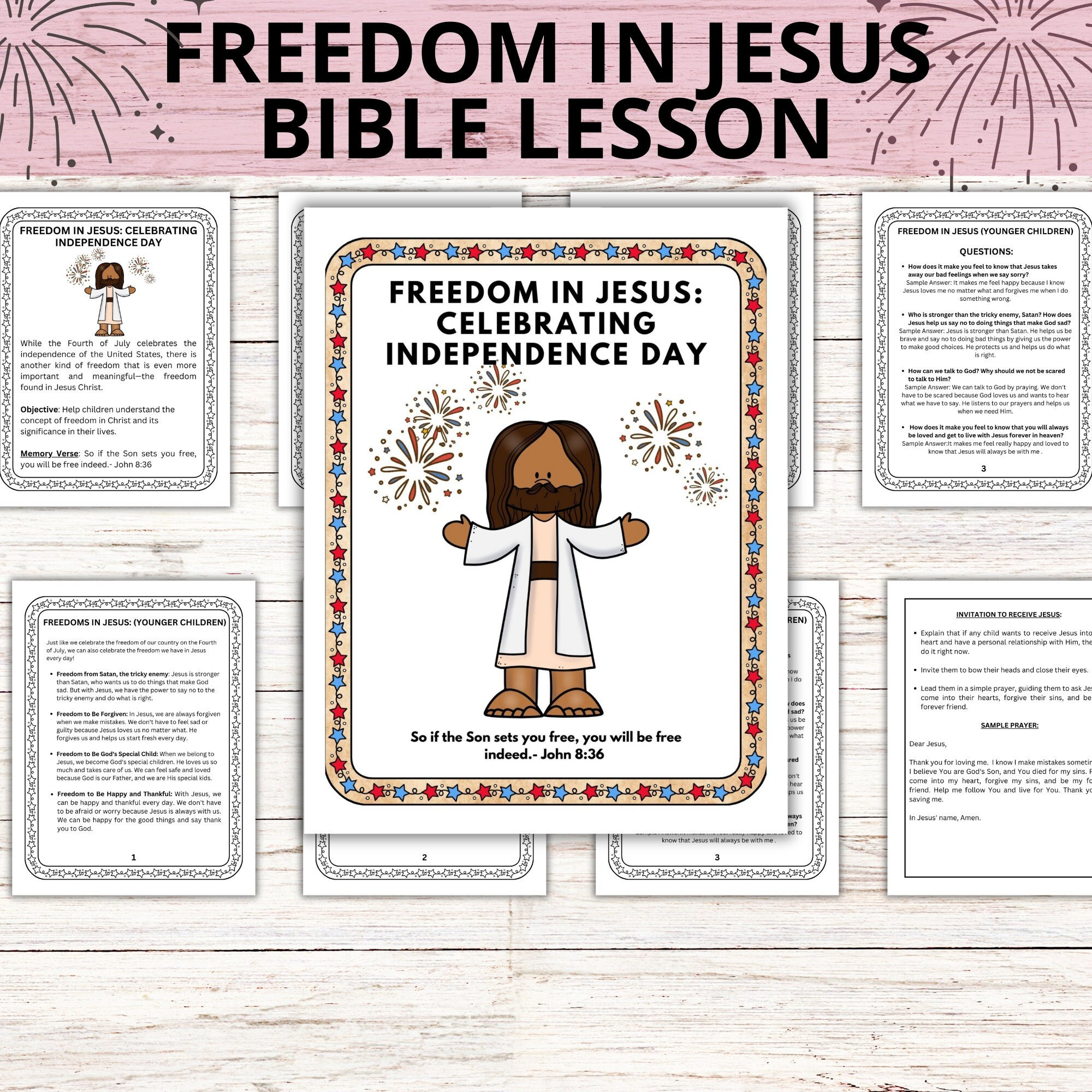 July 4th Sunday School Bible Lesson Printable, Freedom in Jesus Lesson