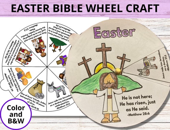 Easter Sunday School Craft, Easter Bible Story Coloring Wheel, Holy Week Bible  Activity, He is Risen Printable Bible Spinner Lesson for Kids 