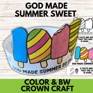 Sommer VBS Bibel Papier Krone Handwerk Aktivität zum Ausdrucken, Eis am Stiel Vorschule Sonntag Schule Gott gemacht Sommer Süß Bibel Stirnband Handwerk für Kinder