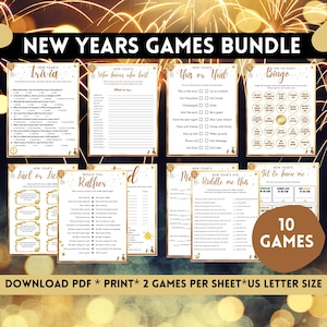 New Years Eve Party Game Bundle, New Years Eve Trivia, NYE Would You Rather, New Years Find the Guest, New Years Games for Teens and Adults