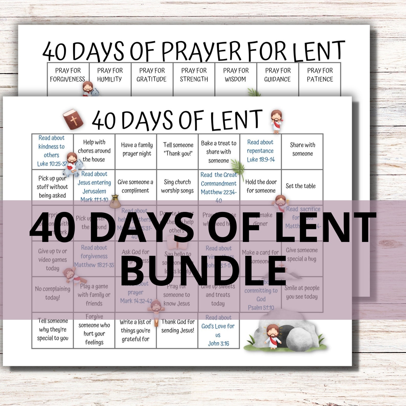 Kids 40 Days Lenten Calendar, Lent Activity Calendar for Kids, Ash