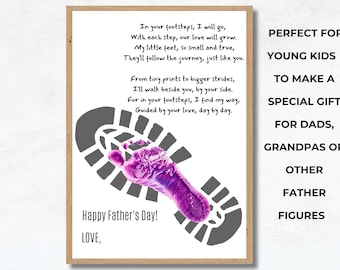 Fathers Day Footprint Craft Gift for Dad, DIY Printable Dad Keepsake Craft from Kids, Preschool Father's Day Dad's Footsteps Handprint Craft